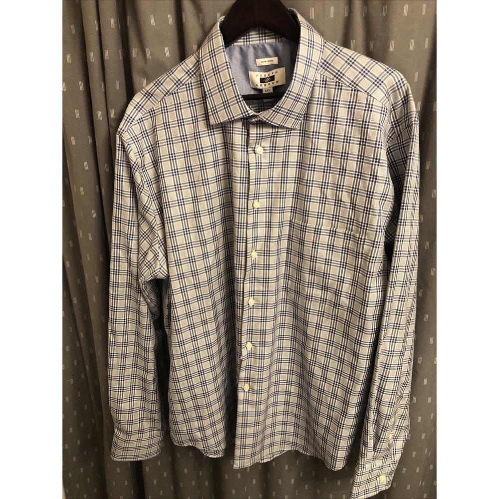 Joseph Aboud Gray&Blue Plaid Non-Iron Mens 2XL Button Down Shirt. MSRP $95 NWT